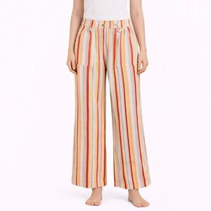 SO Linen-Blend Striped Low-Rise Wide-Leg Pants